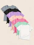 7PCS Girls Solid Versatile Short Sleeve T-Shirt Tops For Summer Gift