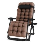 Toxiya Foldable Deck Chair Recliner Lounger Chair With Detachable Cushion - Black Brown