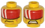 Parts Minifigure Head Dual Sided Red Visor With 2 White Bands Cheek Lines Mouth Closed Clenched Teeth Pattern - Hollow Stud 36