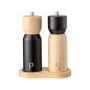 2 Piece Wooden Salt & Pepper Grinder Set - Black & Beige