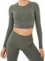 - Ladies Long Sleeve Seamless Crop Top Womens - Light Khaki Parallel Import