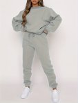 Solid Casual Two-piece Set Crew Neck Long Sleeve Tops & Drawstring Jogger Pants Oufits Women's Clothing