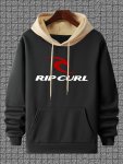 Ripcurl Print Men's Fashion Casual Hoodie With Drawstring Two-tone Color Block Design Long Sleeve Comfortable Pullover Hoodie Fo