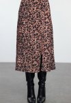 Animal Pattern Slit Midi Woven Skirt - Brown