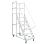 Steel 7 Step Mobile Safety Step Ladder - Mounty Rollstep - Light Grey