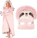Animal Fluffy Fleece Unisex Hooded Blankets - Pink Sloth