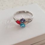 N271-CRI101793 - 925 Sterling Silver Personalized Names & Birthstone Hearts Ring