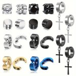 10 Pairs Non-pierced Earrings For Men Clip On Earrings Stainless Steel Magnetic Stud Earrings Hoop Earrings