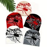 Y2K Spider Web & Letter Jacquard Beanie - Warm Knit Skull Cap For Halloween Hip-hop Style Stretch Fit