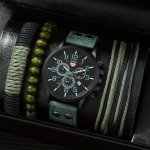 4PCS Watch And Bracelet Set Men's Casual Quartz Wrist Watch Men's Pu Strap Watch And 3PCS Bangle Set Ideal Choice For Gifts