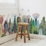 1 Set Of Watercolor Forest Green Plant Pattern Wall Stickers Semi-transparent Self-adhesive Art Wallpaper For Living Room Bedroo