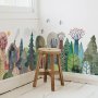 1 Set Of Watercolor Forest Green Plant Pattern Wall Stickers Semi-transparent Self-adhesive Art Wallpaper For Living Room Bedroom Matte Film Moisture-proof No Residue Glue