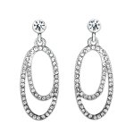 Silver Tone Oval Earrings With Clear Crystals