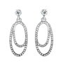 Silver Tone Oval Earrings With Clear Crystals