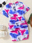 Stylish Love Alphabet Ruched T-Shirt Dress Perfect For Summer Holiday Party Gift Girl's Clothing