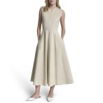 Poplin V-neck Midi Dress -pebble