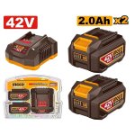 Ingco 42V Max 2 X 2.0AH Li-ion Battery Packs & Charger Kit FBCPM20221
