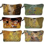 Art Golden Oil Painting Print Makeup Bag Travel Portable Toiletry Bag Cosmetic Storage Bag Compact Mobile Phone Bag Student Pen