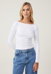 Cotton On Staple Rib Boat Neck Long Sleeve Top - White