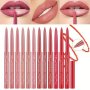 Waterproof Matte Lip Liner Pencil Long-Lasting Velvet Lip Liner With Smooth Texture Automatic Twist-up Beginner-Friendly In Assorted Nude And Bold Shades