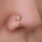 MINI Flower Shape Clip On Nose Ring Inlaid Shiny Zirconia Simple Style Fake Piercing Nose Ring
