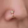 Mini Flower Shape Clip On Nose Ring Inlaid Shiny Zirconia Simple Style Fake Piercing Nose Ring