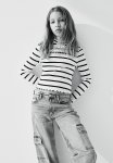 Long-sleeved Jersey Top - White & Black