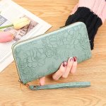 Flower Pattern Pu Long Wallet Ladies Zipper Around Clutch Purse Simple Design Cash Coin Purse Card Holder Wallet