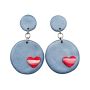 Blommie's Clay Earrings Pink Heart Leather Tassel
