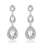 Jwicos Silver Dainty Crystal Rhinestones Three Layered Teardrop Dangle Earrings For Women Wedding Bridal Elegant Earrings For Br