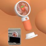 Multifunctional MINI Cool Fan Rechargeable Summer Cartoon Fruit Portable MINI Fan Phone Holder Stand For Bedroom - Orange