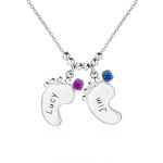 CNE101413 - Sterling Silver Birthstone Personalized Feet Necklace - 2