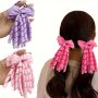 2 Pcs Cheerleading Hair Tie With Curly Ribbons Rainbow Wig Shape Hair Bows Hair Bands Ponytail Holders For Women