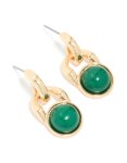 Goldair Gold Dark Green Stone Round Doorknocker Stud Earrings