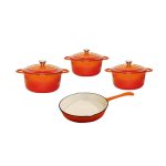 Cast Iron Pot Set 7 Piece Orange