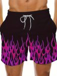 Men's Novelty Flame Print Active Shorts With Pockets Drawstring Beach Shorts For Summer Vacation