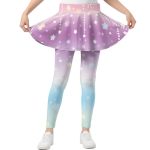 Cndexd Girl's School Uniform Fashion Purple Star Skirt Pants 2 In 1 Stretchy High Waist Ruffle Skirt Leggings For Youth Activewe