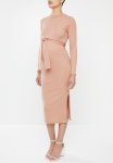 Missguided Maternity Ribbed Split Side Midi Belted Dress - Pink