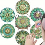 Diamond Painting Coaster Kit With Stand Diy Tea Coaster Mandala Diamond Art Coaster Kit Adult Full Diamond Kit Beginner Gemstone