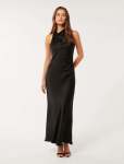 Michelle Open Back Satin Maxi Dress - 16 Black