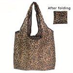 Leopard Print Large Capacity Foldable Shopping Bag - Durable Polyester Reusable & Portable For Groceries Clothes Storage Travel