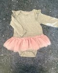 CAT & Jack Grey Baby Grow With Pink Tulle Skirt 0 3M
