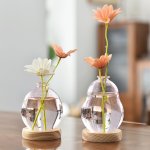 Contemporary Geometric Glass Bud Vases - Transparent Hydroponic Bubble Vase With Wooden Stand For Table Decor And Aromatherapy D
