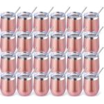 Volhoply 12OZ Stainless Steel Wine Tumbler With Lid Bulk 24 Pack Double Wall Vacuum Stemless Wine Glasses Reusable Metal Travel