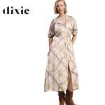 Check Print Pleat Detail Dress Maxi - Cream M