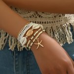 7PCS Retro And Fashion Bohemian Glass Beads Shell Bracelet For Birthdays Anniversaries And Graduation Christmas Gifts