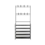 Multifunction 5-TIER Shoe Coat & Hat Shelf Rack Organizer 8 Hooks - Black