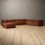 Havenwood Leather Grand Corner Couch With Ottoman Duskwood