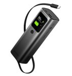Retractable 165 20000MAH 3-PORT Fast Charging Power Bank With Smart Display And Built-in Cable Black