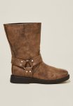Cotton On Ryder Biker Boot - Brown Distressed Vegan Leather